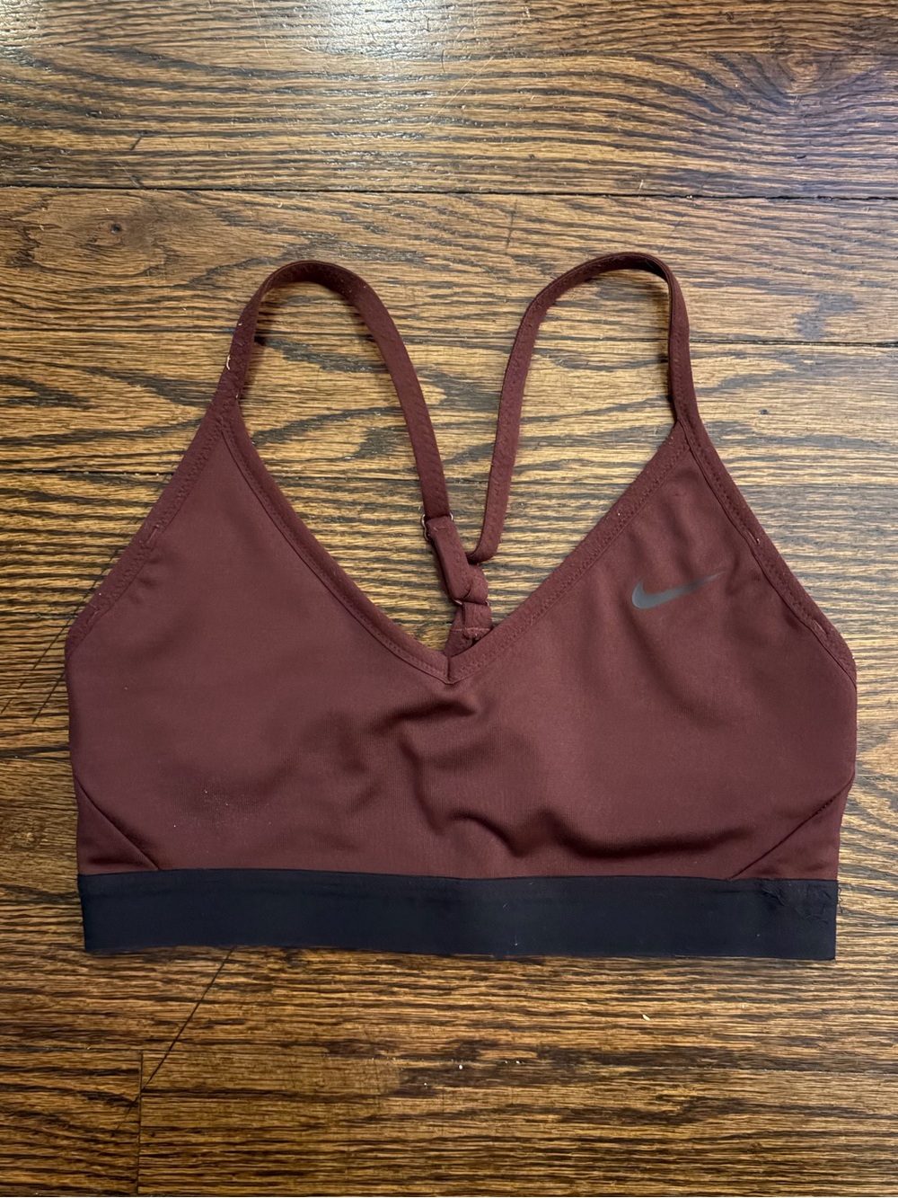 Nike Deep Burgundy Racerback Sports Bra with Black Band